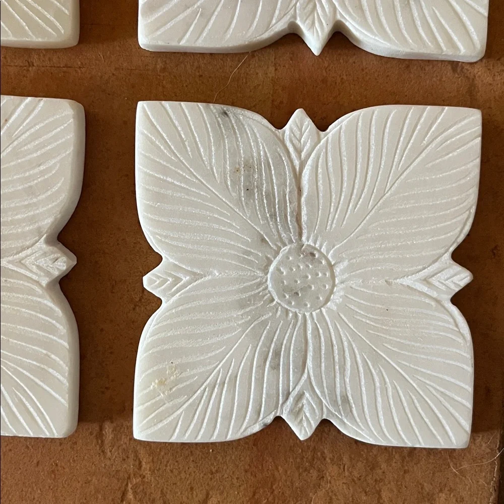 New white cream carved floral set of 4 coasters